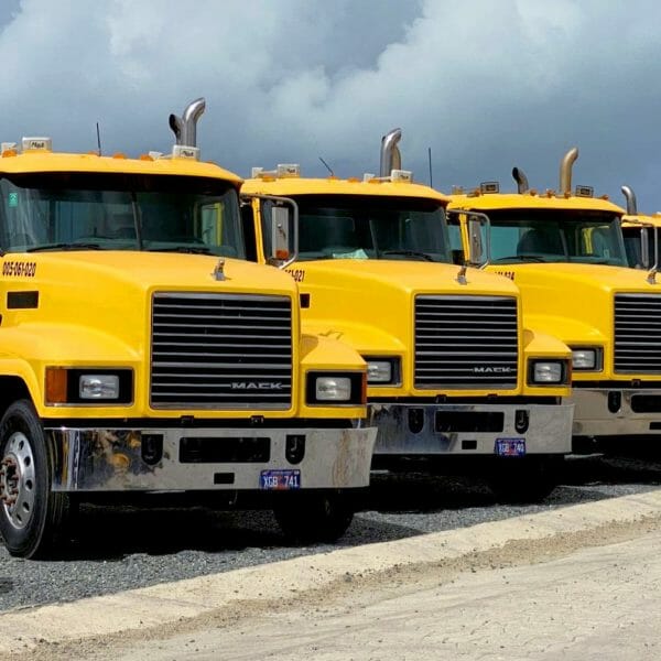 line of yellow trucks